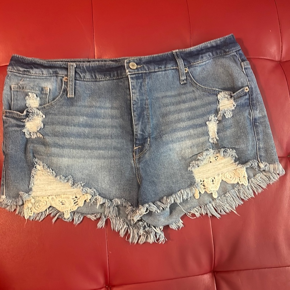 Distressed mini jean shorts